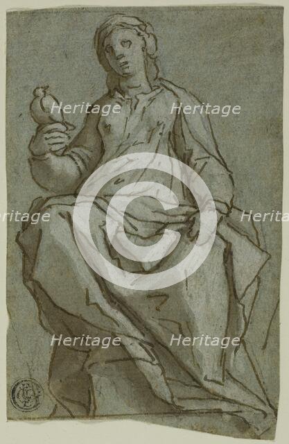 Seated Female Figure (Saint Scholastica?) Holding a Dove, n.d. Creator: Lazzaro Tavarone.