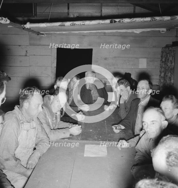 Meeting of the camp council, FSA camp, Farmersville, California, 1939. Creator: Dorothea Lange.