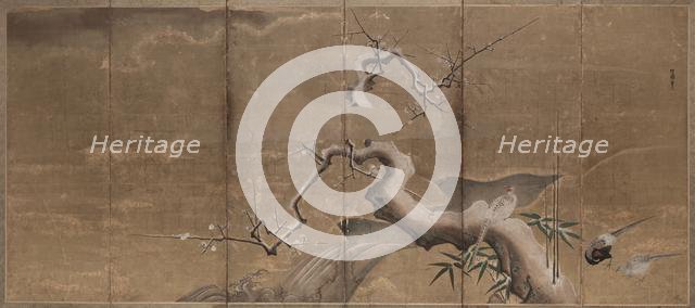 Winter Scene with Plum Trees and Pheasants , early 1600s. Creator: Kano Naonobu (Japanese, 1607-1650).
