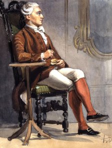 "Man in historical costume sitting in a chair." (c1850s). Creator: Fritz von Dardel.