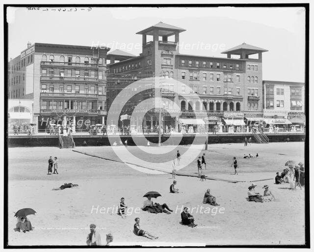 The Beach and broadwalk [sic], Atlantic City, N.J., between 1900 and 1915. Creator: Unknown.