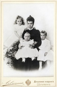 Grand Duchess Xenia Alexandrovna of Russia with children Irina Alexandrovna, Andrei..., 1903. Creator: Levitsky, Sergei Lvovich (1819-1898).