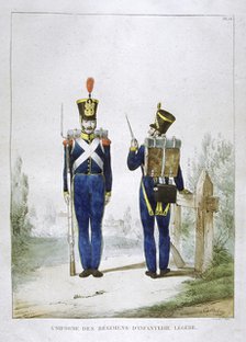 Uniform of a regiment of light infantry, France, 1823.  Artist: Charles Etienne Pierre Motte