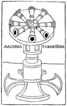 Early design of a quick firing cannon, 1482. Artist: Unknown