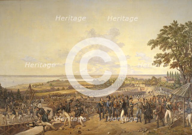 King Carl XIV Johan of Sweden Visiting the Canal Locks at Berg in 1819, 1856. Creator: Alexander Wetterling.