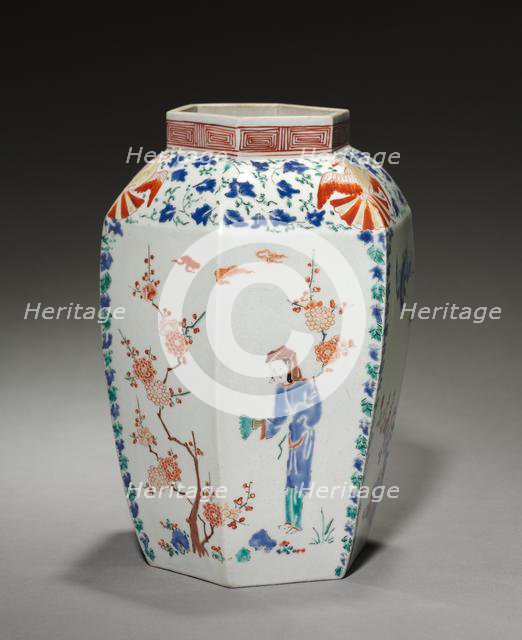 Pair of Hexagonal Jars: Arita Ware, Kakiemon Type, late 1600s. Creator: Unknown.