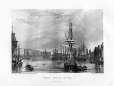 West India Dock, London, 19th century.Artist: J Woods