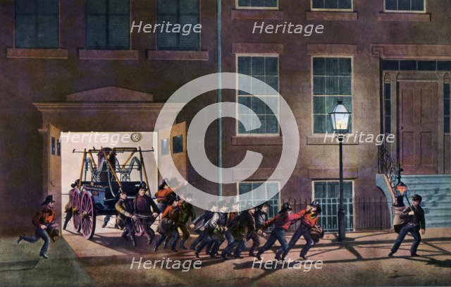 'The Night Alarm, The Life of a Fireman', 1854.Artist: Nathaniel Currier