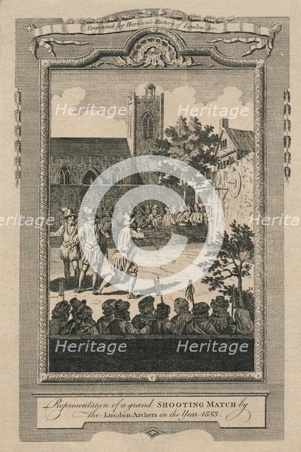 'Representation of a grand Shooting Match by the London Archers in the year 1583', (1775).  Creator: Unknown.