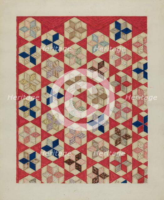 Patchwork Quilt - "Evening Star", c. 1936. Creator: Lon Cronk.
