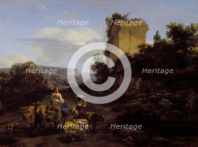 Landscape with Ruins and Travelers, 1654. Creator: Nicolaes Berchem.