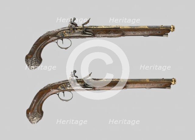 Pair of Presentation Flintlock Pistols in the Eastern Fashion, Marseille, c. 1825. Creator: Vergnes.