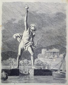 The Colossus of Rhodes, 32 meters high, work by the sculptor Cares of Lindos situated at the entr…