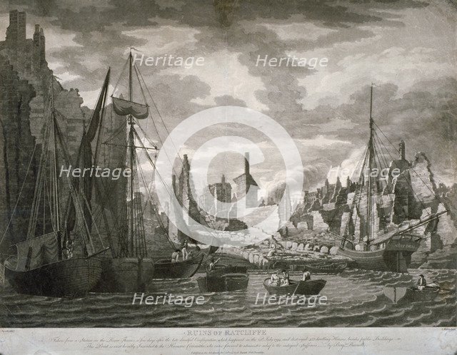 View of the Ratcliffe area, London, showing the ruins after the fire of 23 July, 1794. Artist: Benjamin Burnell