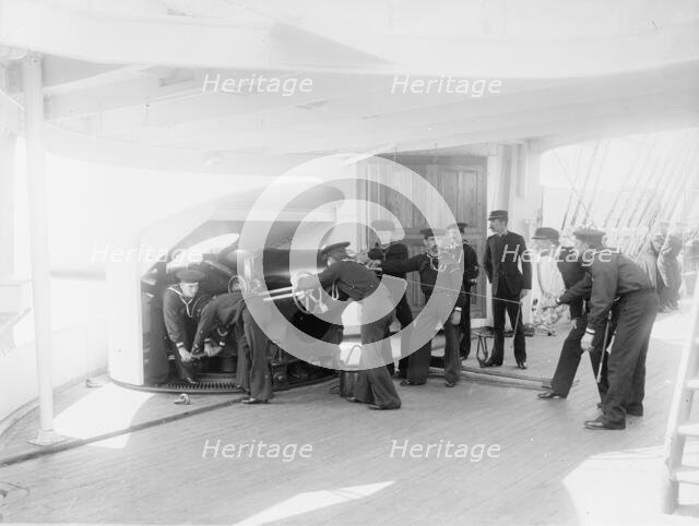 U.S.S. Newark, sighting 6-inch gun, between 1891 and 1901. Creator: Unknown.