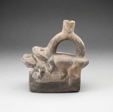 Stirrup Spout Vessel Depicting Frogs Mating, A.D. 1100/1470. Creator: Unknown.