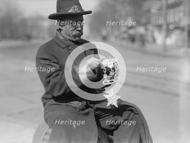 Grand Army of The Republic - G.A.R. Emblem Carved in Wood By Switchman at Peace Monument, 1917. Creator: Harris & Ewing.