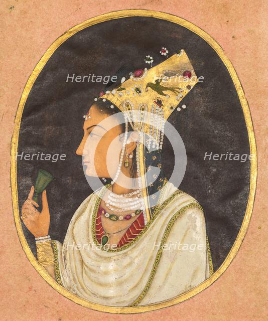 Oval portrait of a woman in a Chaghtai hat, c. 1740-50. Creator: Unknown.
