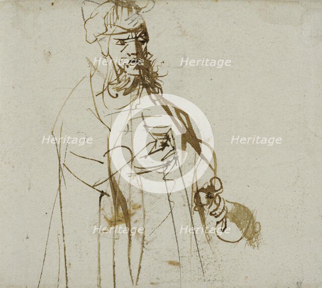 Standing man with bottle and glass. Creator: Ferdinand Bol.