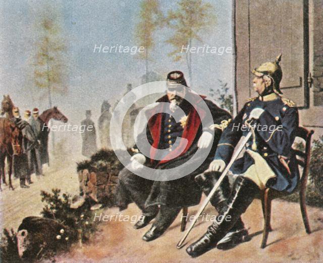 Napoleon III and Bismarck at the weaver's cottage in Donchery, 2 September 1870, (1936). Creator: Unknown.