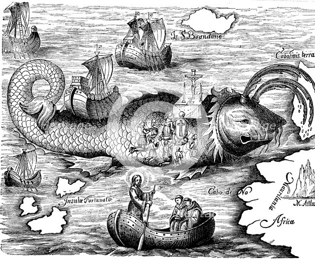 St Brandan hown on his 7-year voyage to find Isle of St Brandon of Land of Saints. Artist: Unknown