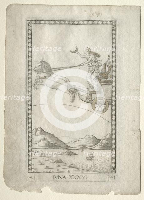 Luna (from the Tarocchi, series A: Firmaments of the Universe, #41), before 1467. Creator: Master of the E-Series Tarocchi (Italian, 15th century).