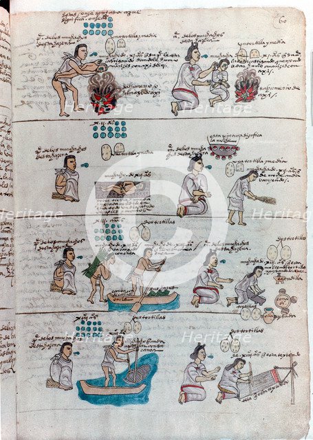 Aztec education of boys (left) and girls (right). Artist: Unknown
