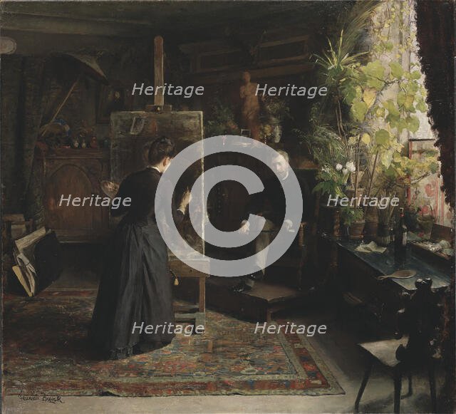 The Danish Artist Bertha Wegmann Painting a Portrait. Creator: Jeanna Maria Charlotta Bauck.