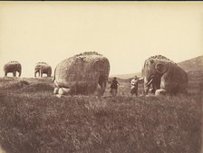Two Men by Monumental Elephant Statues, China, 1860s-70s. Creator: Unknown.