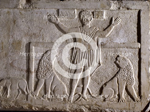 Daniel in the lions' Hebrew prophet Daniel, detail of the relief in the sarcophagus in Ecija.