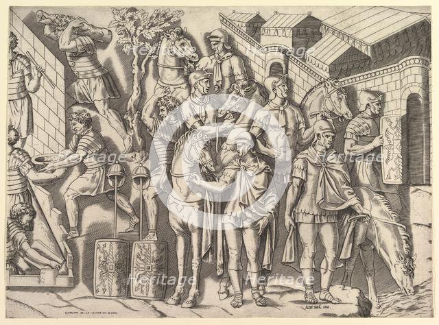 Speculum Romanae Magnificentiae: Roman Horsemen, from Trajan's Column, 16th century. Creator: Marco Dente.