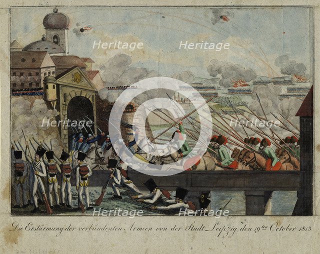 Storming of the city of Leipzig by the Allied troops. Artist: Anonymous 