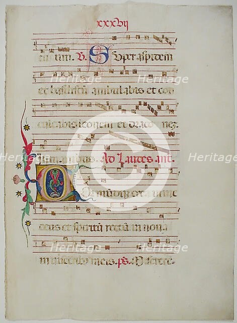 Manuscript Leaf with Initial C, from an Antiphonary, Italian, 15th century. Creator: Unknown.