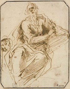 Study for St. Mark (recto); Sketch of Half-length Male Figure, Looking Upwards to..., 1602/05. Creator: Jacopo Palma.
