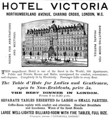 Advertisement for the Hotel Victoria, 1890. Creator: Unknown.