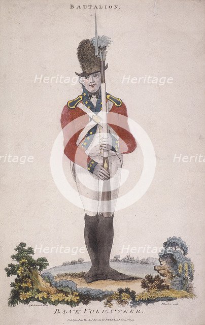 Member of the battalion in the Bank Volunteers, holding a rifle with a bayonet attached, 1799. Artist: John Barlow