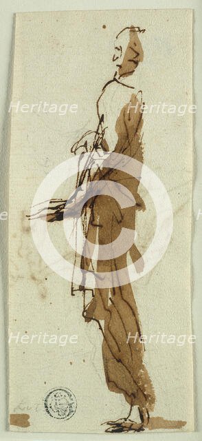 Standing Draped Figure in Profile (recto), n.d. Creator: Salvator Rosa.