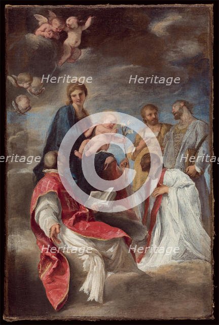The Madonna and Child with Saints Ignatius of Loyola, Francis Xavier, Cosmas and Damian, 1629. Creator: Andrea Sacchi.