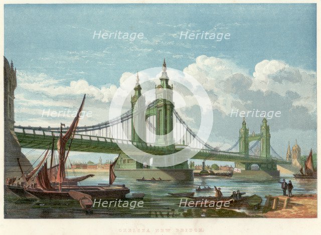Chelsea Bridge, London, 1858. Artist: Unknown