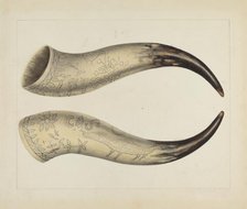 Powder Horn, c. 1938. Creator: Annie B Johnston.