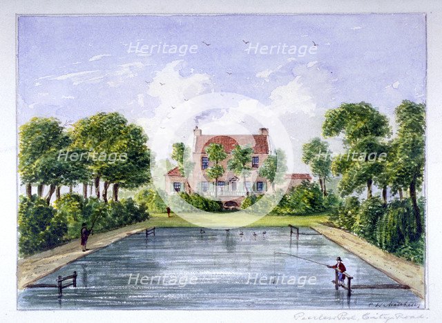 People fishing in Peerless Pool, City Road, Finsbury, London, c1800.     Artist: CH Matthews