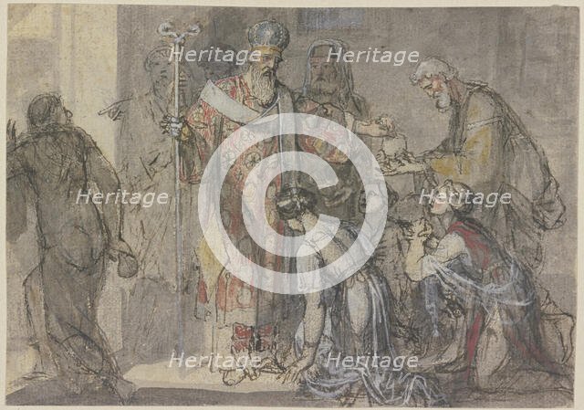 Saint Nicholas of Myra distributing gifts. Creator: Joseph Fratrel.