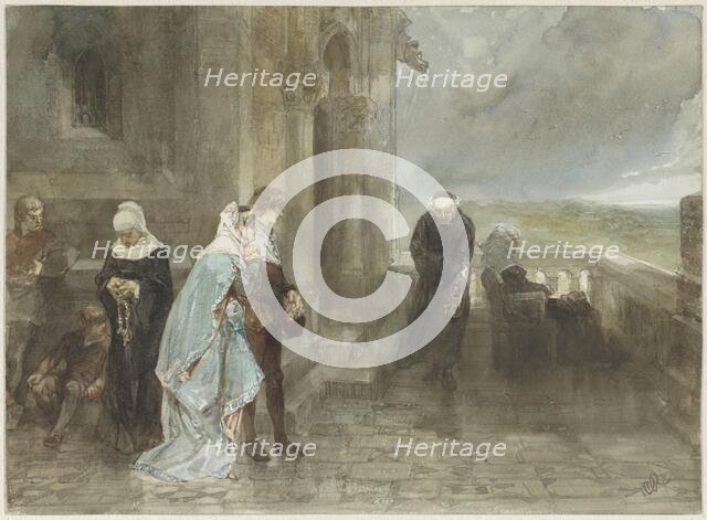 On the lookout, scene from the 12th century, 1880. Creator: Charles Rochussen.