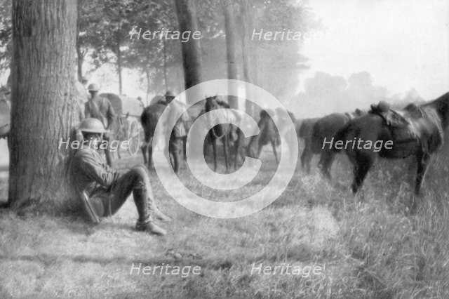 American cavalry unit at rest, Chemin des Dames, France, 1918. Artist: Unknown