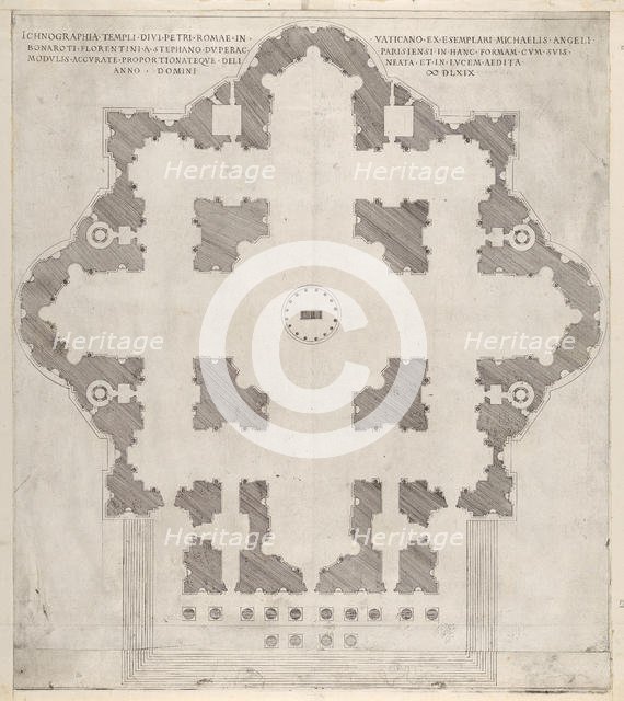 Speculum Romanae Magnificentiae: Plan of St. Peter's, 1569. Creator: Etienne Duperac.
