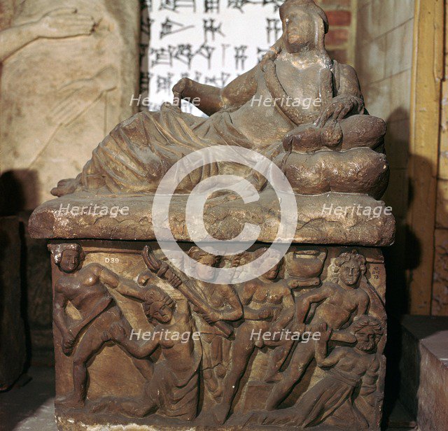 Etruscan sarcophagus showing a battle scene. Artist: Unknown