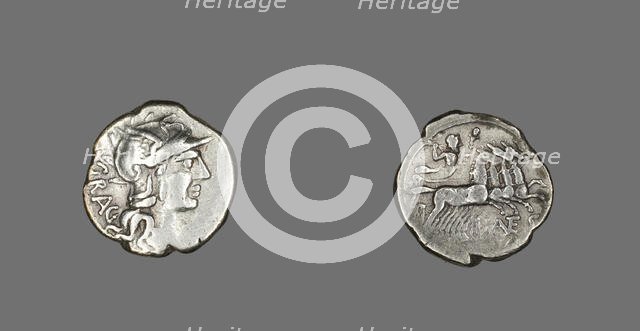 Denarius (Coin) Depicting the Goddess Roma, 136 BCE. Creator: Unknown.