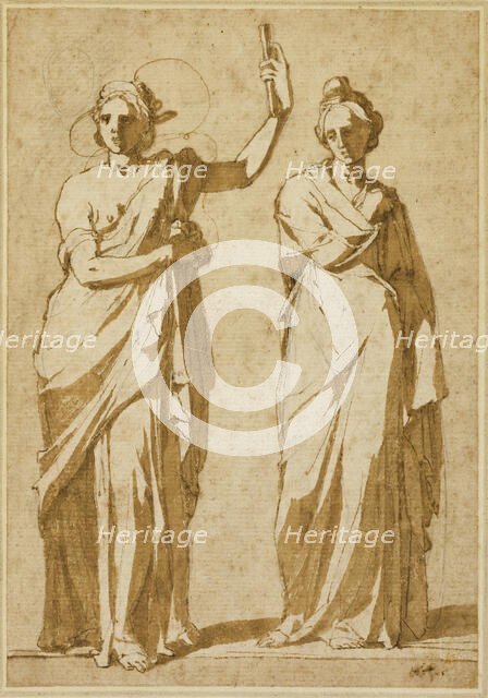 Two Standing Female Figures (Studies after Classical Statuary), 1580/84. Creator: Andrea Boscoli.