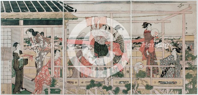 Drying Clothes, c. 1790. Artist: Utamaro, Kitagawa (1753-1806)