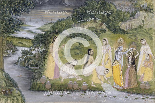 Krishna with Gopis on a Riverbank, 1750-1775. Creator: Unknown.